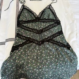 For Love And Lemons Black, green & Pink Floral Dress with lace trim